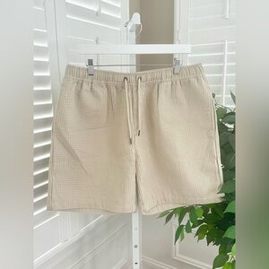 Negative Space Men’s Drawstring Waist Waffle Waffle Knit Shorts in Khaki Size XL